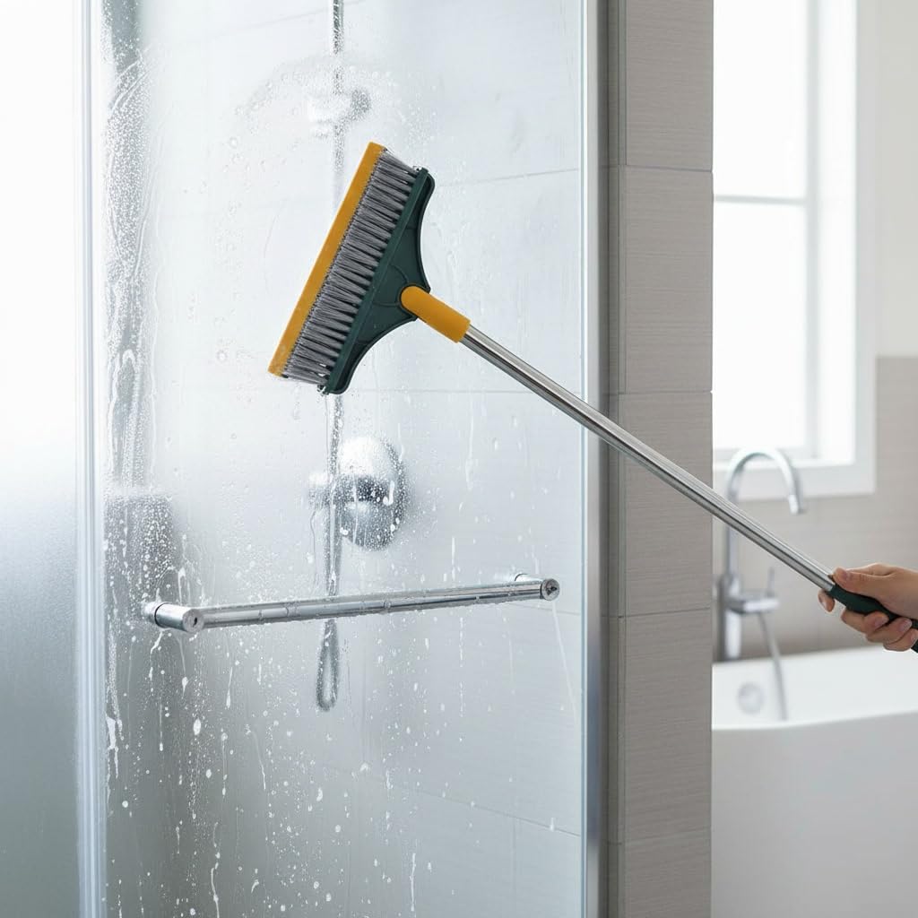 LIVIQUE Toilet Cleaning Brush with Wiper Tiles Cleaning Bathroom Brush Floor Scrub with Long Handle 120° Rotate 2IN1 Home Kitchen Bathroom Toilet Cleaning Brush