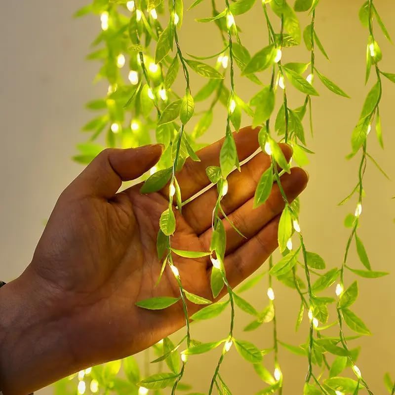 LIVIQUE Artificial Leaf Curtain Lights, 200 LED Fairy String Lights, 3x1m Warm White, 8 Lighting Modes, USB Powered Decorative Lights for Home, Bedroom, Wedding, Party, Indoor & Outdoor Use