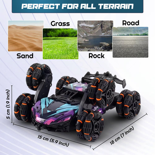 6 Wheel Stunt RC Car with 360° Flip & Drift, 2.4GHz Remote Control Toy with LED Lights & Spray Effect, High Speed Double Sided Off Road Car with Rechargeable Battery for Kids-Black/Orange
