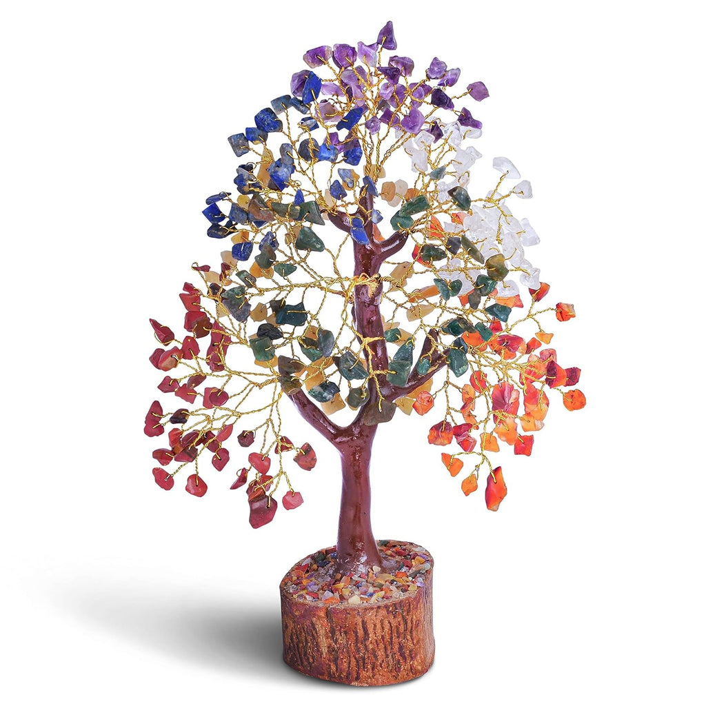 LIVIQUE Crystals Gemstones, Seven Chakra Crystal Tree Good Luck Show Pieces for Home Decor Items Decoration Bonsai Money Tree Plant Marriage Gift, Size 10-12 inches, Multicolor Golden Wire