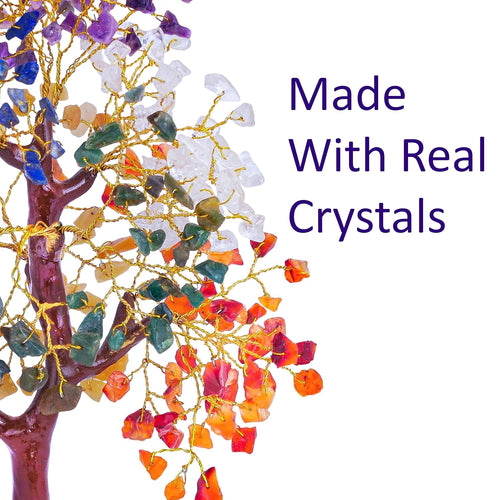 LIVIQUE Crystals Gemstones, Seven Chakra Crystal Tree Good Luck Show Pieces for Home Decor Items Decoration Bonsai Money Tree Plant Marriage Gift, Size 10-12 inches, Multicolor Golden Wire