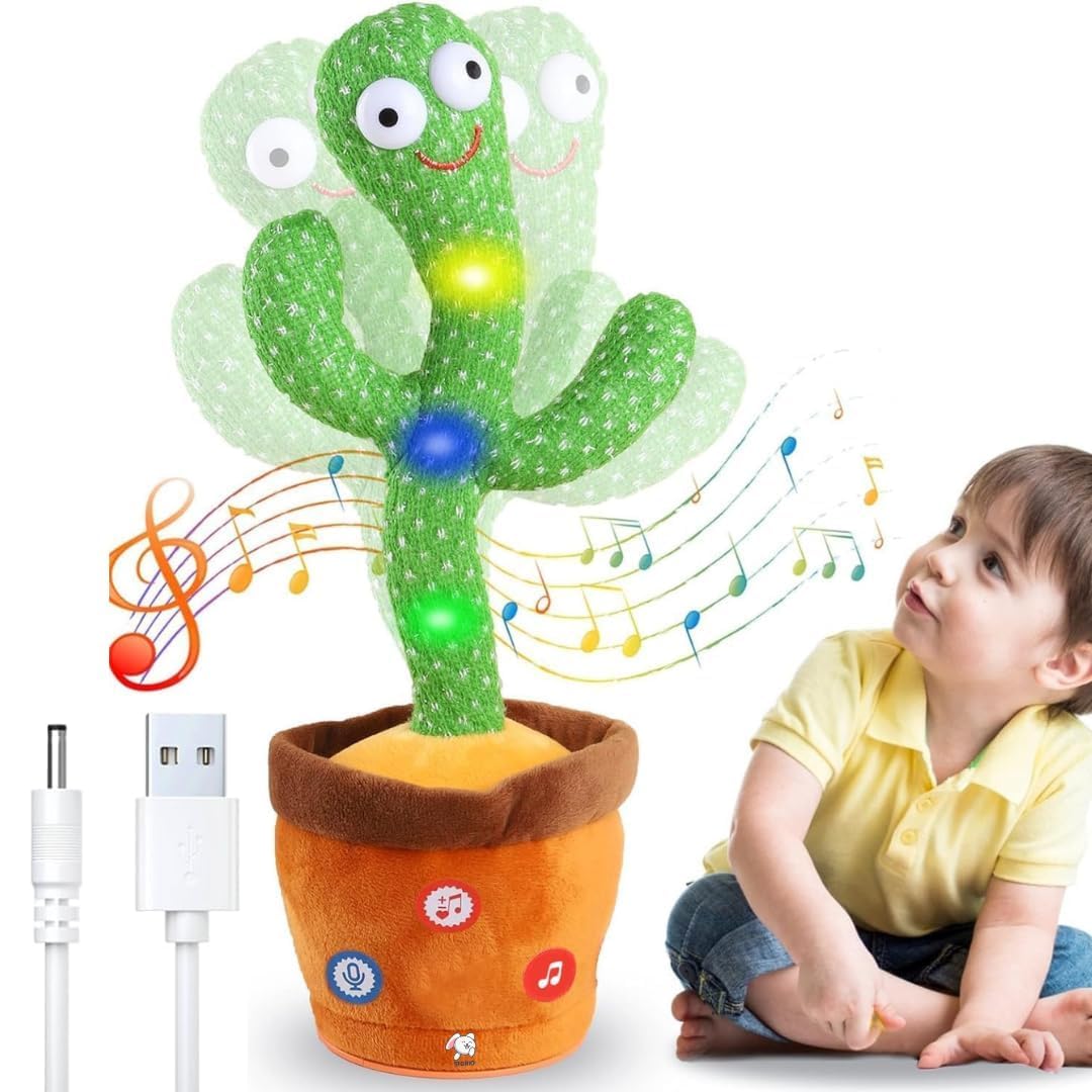 LIVIQUE Talking Dancing Cactus Toy for Kids – Singing & Recording Plush Cactus with Repeat Function, LED Lights & Music | Funny Educational Toy for Babies & Toddlers | USB Rechargeable (Multicolor) (Style 3)