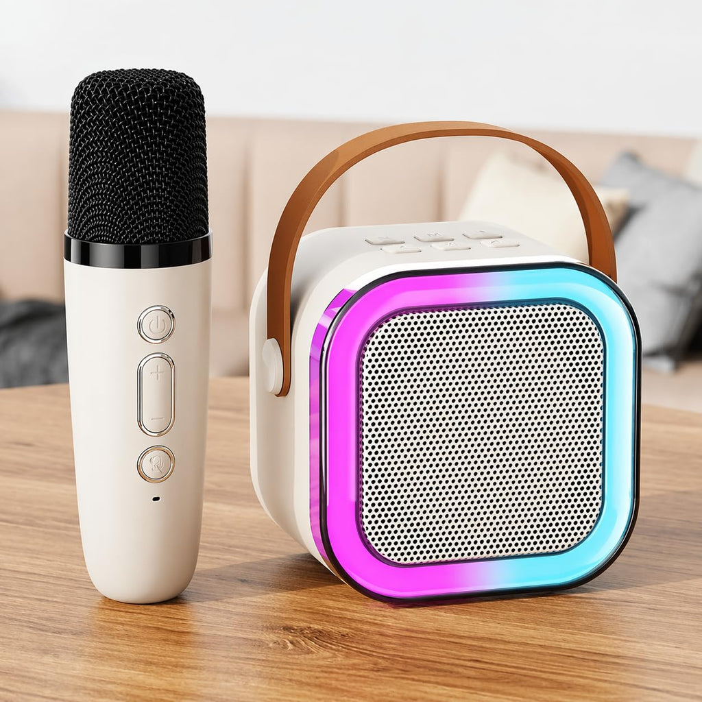 LIVIQUE Portable Karaoke Bluetooth Speaker with Wireless Microphone | RGB LED Lights | Voice Change Effects | USB TF AUX FM | Mini Party Speaker for Kids & Adults