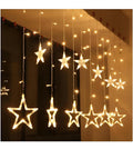 LIVIQUE 138 LED Curtain String Lights for with 12 Hanging Stars | Warm White Window Fairy Lights for Home, Balcony, Diwali, Christmas, Wedding, Party & Festival Decoration (Copper Wire, Pack of 1)
