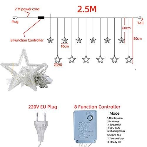 LIVIQUE 138 LED Curtain String Lights for with 12 Hanging Stars | Warm White Window Fairy Lights for Home, Balcony, Diwali, Christmas, Wedding, Party & Festival Decoration (Copper Wire, Pack of 1)
