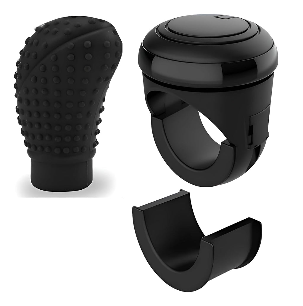 LIVIQUE ENTERPRISES Car Steering Wheel Spinner Knob with Silicone Gear Knob Cover, Universal Fit, Black