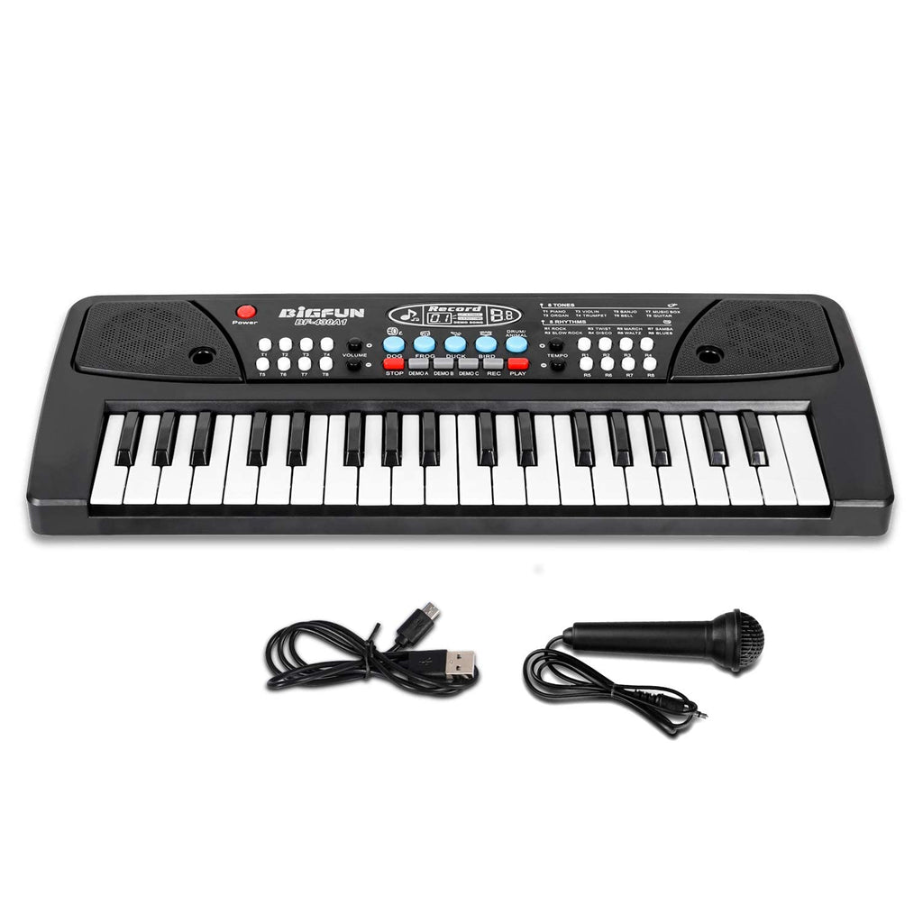 LIVIQUE ENTERPRISES Kids Piano Keyboard with Mic 37 Keys 8 Rhythms 8 Tones 6 Demos Portable Electronic Keyboard Toy Beginners Educational Songs Recording Musical Toys 2 3 4 5 Years Boys Girls