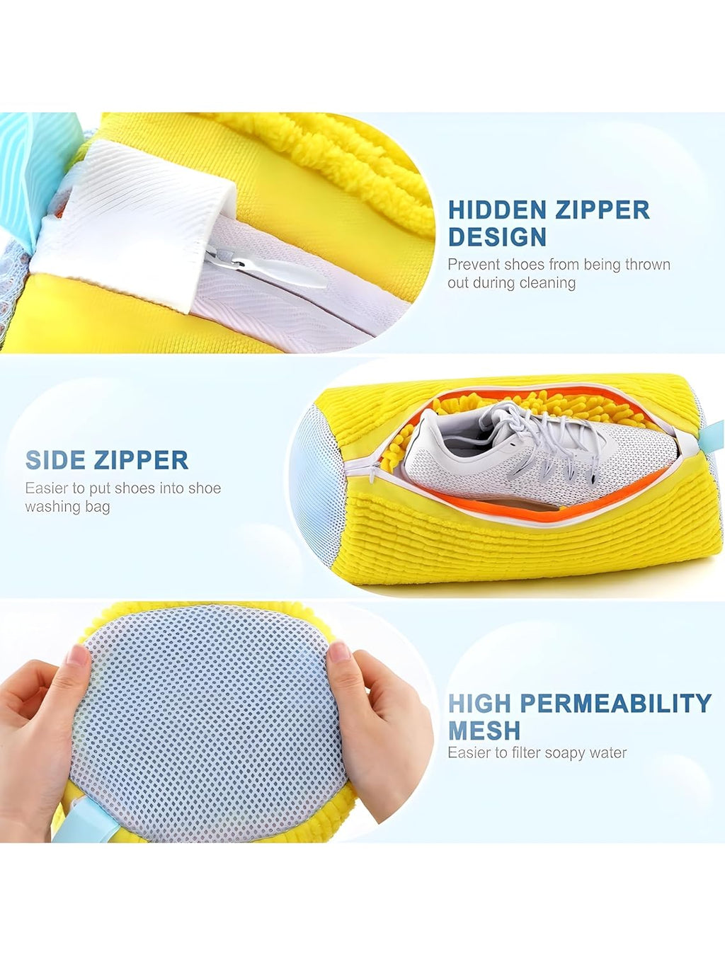 LIVIQUE Shoe Washing Machine Bag 360° Deep Shoe Cleaning Bag for Washer Reusable Durable Shoe Washing Bags with Zipper Plush Microfiber Shoes Pouch Laundry Shoe Bags for All Shoe/Sneaker