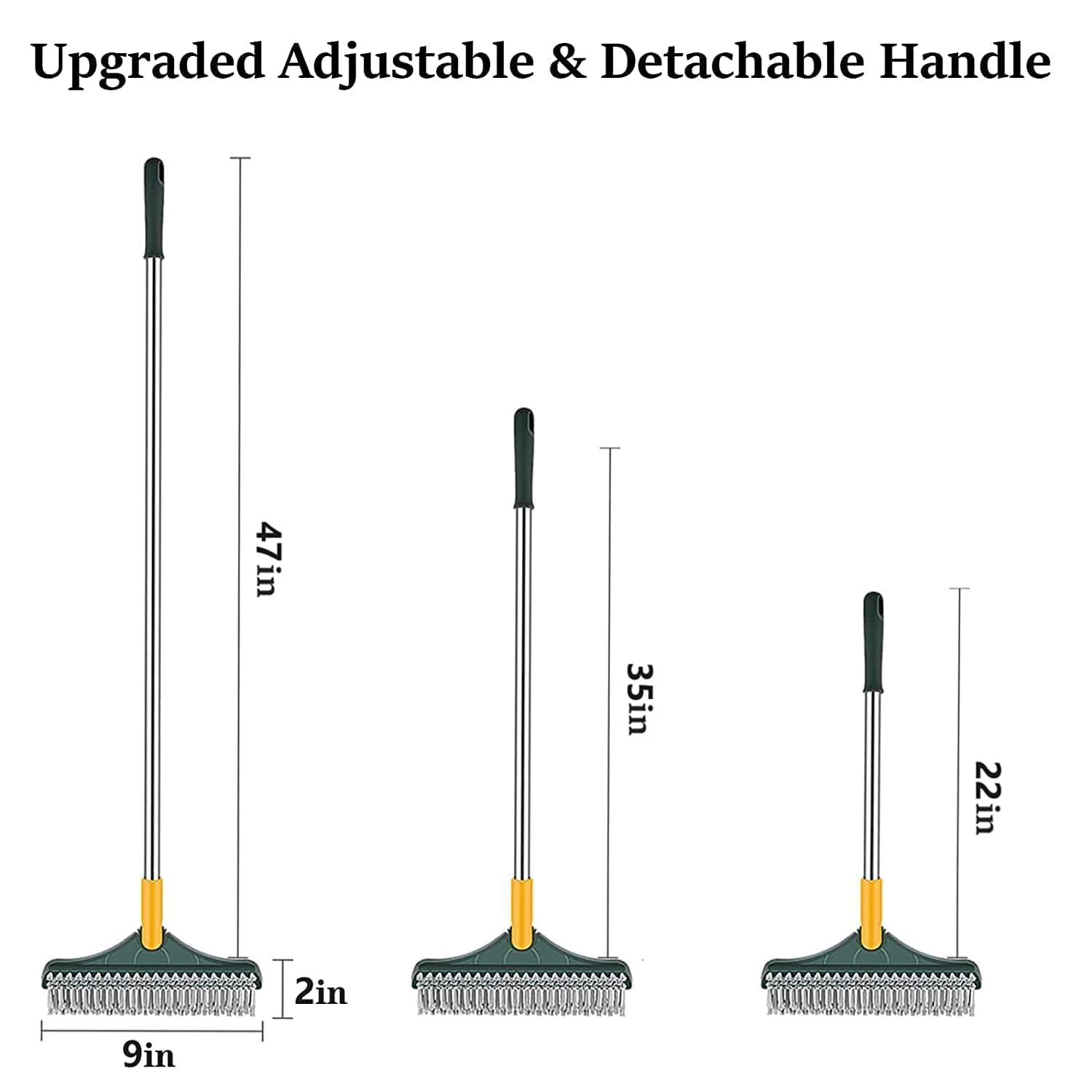 LIVIQUE 3-in-1 Bathroom Cleaning Brush with Wiper – Multi-Purpose Rotating Toilet Brush, Tile & Floor Scrubber, Long Adjustable Handle for Kitchen, & Wall Cleaning Yellow & Green