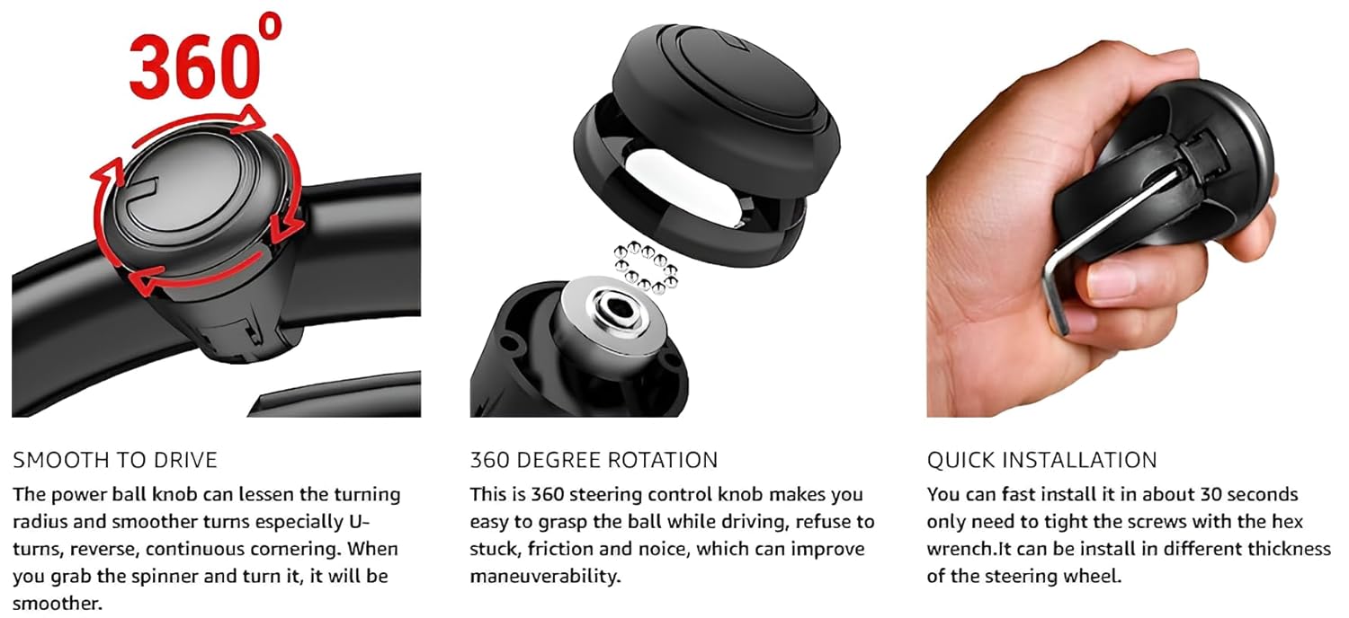 LIVIQUE ENTERPRISES Universal Car Steering Knob, Car Steering Wheel Knob, Steering Wheel Spinner Knob, 360° Rotation Booster (3R Original)